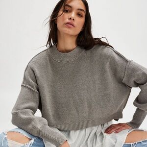 Free People Easy Street Crop Pullover in Heather Grey